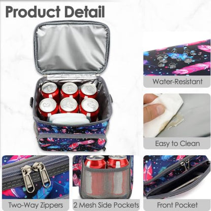 FlowFly Insulated Reusable Lunch Bag Adult Large Lunch Box for Women and Men with Adjustable Shoulder Strap,Front Zipper Pocket and Dual Large Mesh Side Pockets,Feather - color: Feather