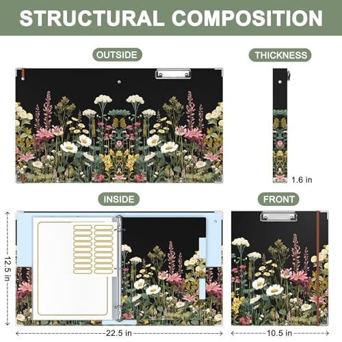 Rouidr 3 Ring Binder with clipboard, 1 inch 8.5 x 11 in Letter Size View Binders Organizer with Dividers Tabs & Clear Sleeves, School Supplies, Office Supplies - color: Dark Flower, size: 1in(Letter Size)