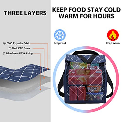 MIER Insulated Lunch Bag Roll Top Lunchbox for Women Men Adults Foldable Rolltop Lunch Tote with Shoulder Strap for Work Office Picnic, Water Bottle Holder, Blue - color: Blue