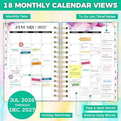 Academic Planner 2026-2027, 18 Months Weekly & Monthly Calendar Planner | July 2026 - Dec 2027, 6.6" x 8.3 A5 Size, Hardcover Daily Agenda with Tabs, Inner Pocket, Bookmark, Stickers, Sticky Note Set - color: Colorful Dragonfly, size: A5