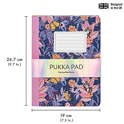 Pukka Pad, Composition Notebooks - 3 Pack of Journals Featuring 140 Pages of College Ruled 80GSM Paper with Sturdy Cover Stock - 9.75 x 7.5in - Bloom - color: Bloom, size: 3 Pack