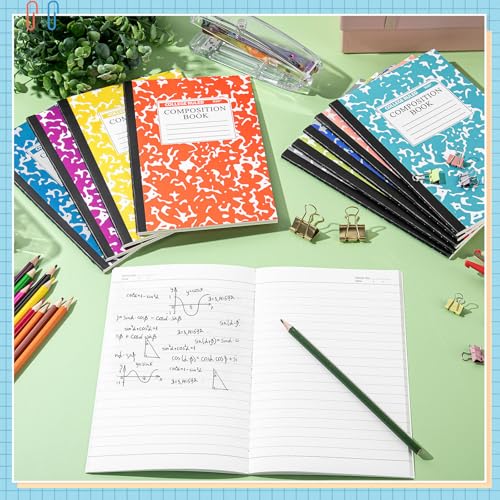 Fainne 100 Pack A5 Composition Notebooks Bulk College Ruled Composition Notebooks Marble Covers Notebook for Student Classroom Office Supplies 30 Sheet/60 Page(Light Color) - color: Light Color