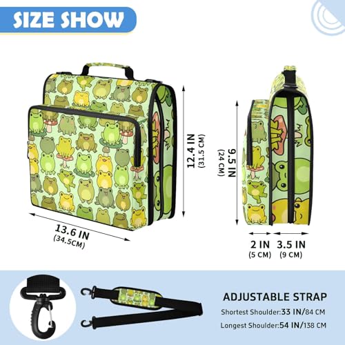 Chibi Frogs 2inch 3 Ring Zipper Binder Multi-Pocket Storage Holds 14 Inch Laptop for Students and Office Use - color: Chibi Frogs