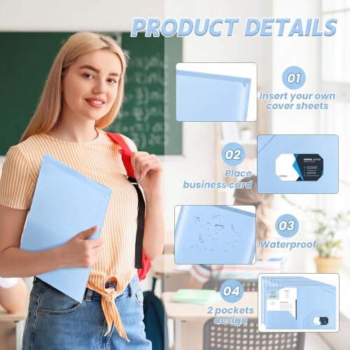 Henoyso 36 Pack Light Blue Plastic Folders with Clear Front Pockets Heavy Duty File Folders with 2 Pockets and Card Slot for Student Communication School Office Presentation Report - color: Light Blue