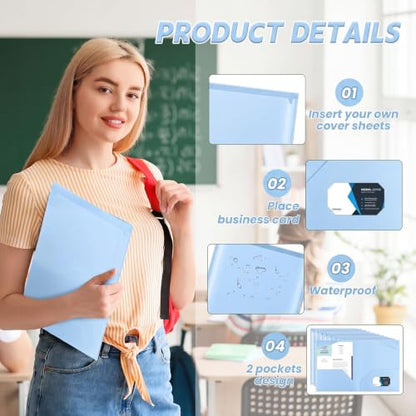 Henoyso 36 Pack Light Blue Plastic Folders with Clear Front Pockets Heavy Duty File Folders with 2 Pockets and Card Slot for Student Communication School Office Presentation Report - color: Light Blue