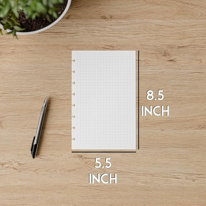 Half Letter Graph Paper Junior Size, 8-Disc Punched, Quad Ruled, 120GSM, 200 Sheets (400 Pages), 5.5 x 8.5 Inches, 1/4 Inch Squares Refill for Discbound Notebooks