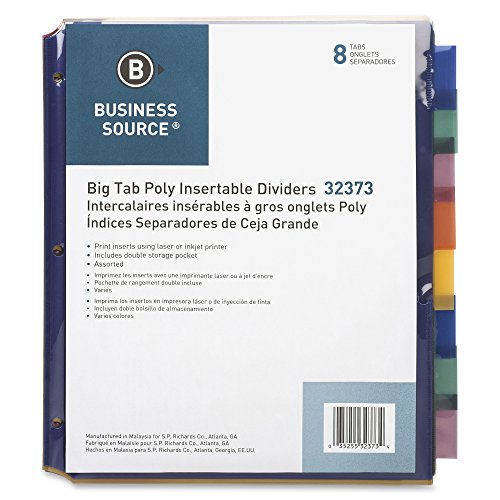 Business Source Double Pocket Index Dividers (32373), Multicolor (BSN32373) - size: 8 Count (Pack of 1)