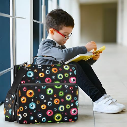 Eyeballs Dark Color Binder Bag Cartoon 1.5 Inch 3 Ring Zipper Bag with Shoulder Strap & Handle, Multi-Pocket Organizer Binder 500 Sheet Capacity for School Office Home