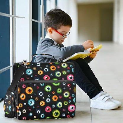 Eyeballs Dark Color Binder Bag Cartoon 1.5 Inch 3 Ring Zipper Bag with Shoulder Strap & Handle, Multi-Pocket Organizer Binder 500 Sheet Capacity for School Office Home