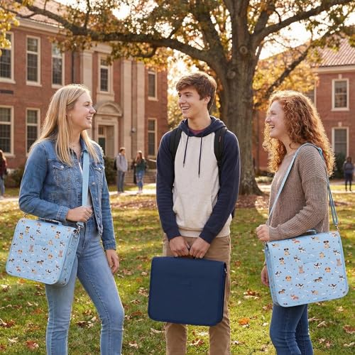 SUNEE Zipper Binder 3 Ring, 3 Inch O-Ring with Handle and Shoulder Strap, 600-Sheet Capacity, 5-Tab Expanding File Folder, Multi-Pockets for Middle School Organizer Binder with Zipper, Blue Dog - color: Blue Dog