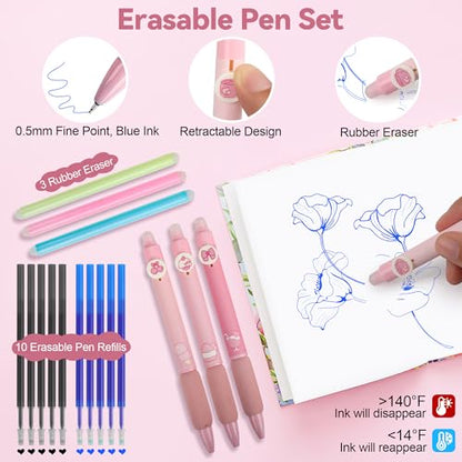 DazSpirit 61PCS Aesthetic College School Supplies Set with Cute Pencil Case | Pastel No Bleed Highlighters, Gel & Erasable Pens, Mechanical Pencils, Refills & Sticky Notes, Complete Stationery Kit - color: Pink