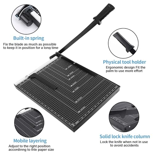 ISDIR Guillotine Paper Cutter 18" with Integrated Pressure Bar – Heavy Duty Metal Base, 15 sheet Capacity, Magnetic Guide & Safety Guard – Precision Trimmer for Cardstock, Crafts, DIY, Photos & Office - color: 18"black