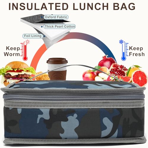 FlowFly Small Insulated Lunch box Portable Soft Bag Mini Cooler Thermal Meal Tote Kit with Handle for Work & School, Camo - color: Camo#143