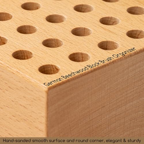 MEEDEN 2Pcs Beechwood Pencil and Brush Holders: 36 Holes Paint Brush Storage Organizer & Holder Rack - Wood Block Pencil Holder for Paintbrushes, Pens and Art Tools - Paint Brush Holder Display Stand - size: 2-PACK