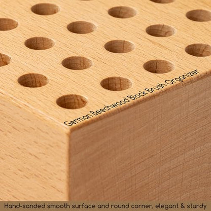 MEEDEN 2Pcs Beechwood Pencil and Brush Holders: 36 Holes Paint Brush Storage Organizer & Holder Rack - Wood Block Pencil Holder for Paintbrushes, Pens and Art Tools - Paint Brush Holder Display Stand - size: 2-PACK