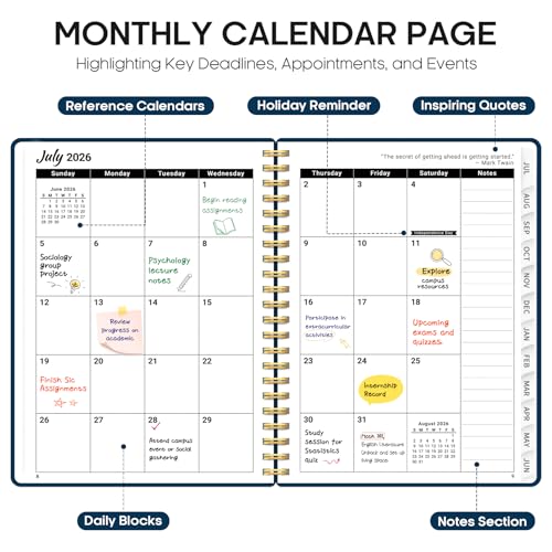 Planner 2026-2027, 8.5" x 11" Weekly and Monthly Academic Year Planner Calendar, July 2026 - June 2027, Hardcover Large School Planning Agenda With Tabs, Perfect for School & Office Supplies, A4, Navy Blue - color: F-Navy Blue, size: A4(8.5"x11")