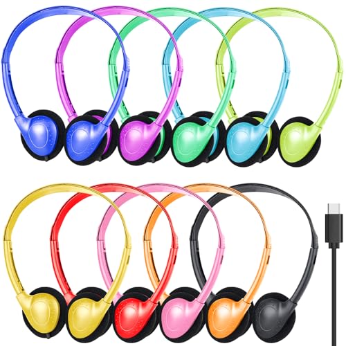 USB Type C Kids Headphones Bulk for Classroom School 10 Pack,Wired | On Ear USB C Headphones for School Student Children Compatible with Chromebooks Tablet Pad Smartphones Mixed Colors - color: Mixed Colors, size: 10 Pack