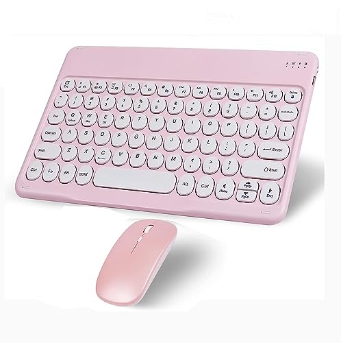 Wireless Bluetooth Keyboard and Mouse Combo Pink Portable Small Slim Typewriter Compact Ergonomic Travel Wireless Keyboard Mouse for iPhone iPad Mac MacBook Pro Air Laptop Android Phone Samsung Tablet - color: Pink