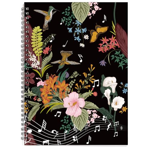 MAXCURY Blank Sheet Music Composition Manuscript Staff Paper Art Music Notebook Black 100 Pages 26x19cm (Flora) - color: Flora