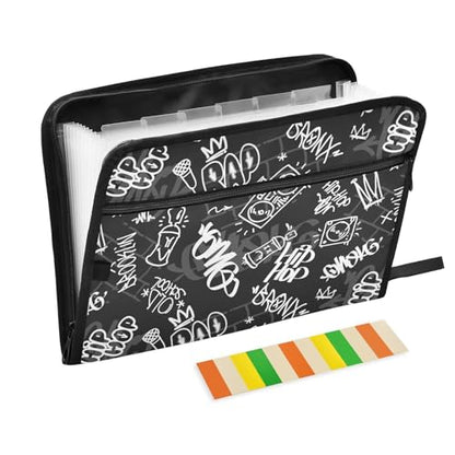Hip-hop Graffiti Rap Music File Folders,Plastic Folders with 13 Pockets,Expandable File Folder for Documents School Students Office,Aesthetic Folder with Labels A4 Letter Size - color: Multi 21