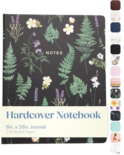 WORLD TRAVELER Large Lined Journal Notebook 256 Ruled White & Ivory Pages | Lay-Flat Binding, Gilded Page Edges Resist Wear, Reinforced Square Corners, Bleed-Resistant Smooth Paper - color: Ferns