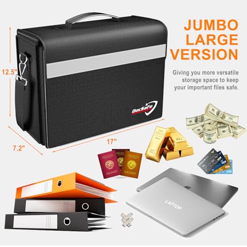 DocSafe Fireproof Document Bag with Multiple Pockets,5200°F Large (17”x12.5”x7.2”) File Organizer Fireproof Waterproof Bag Important Document Holder Home Office Portable Filing Storage for Valuables - style: 17x12.5x7.2”+silver Reflective Strip