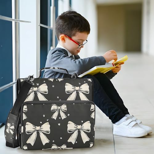3 Ring Zipper Binder with Shoulder Strap Black White Bow 1.5 inch Binders Keeper Large Capacity Multi Pockets for School Office Supplies - color: Multi387, size: Fit 500 Sheets
