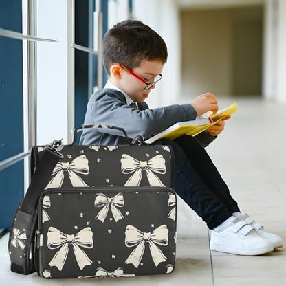 3 Ring Zipper Binder with Shoulder Strap Black White Bow 1.5 inch Binders Keeper Large Capacity Multi Pockets for School Office Supplies - color: Multi387, size: Fit 500 Sheets