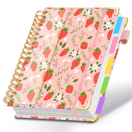 Spiral Journal Notebooks for Work, 300 Pages 5 Subject Notebook College Ruled with Dividers & Tabs, Notebook Journal for Women Students Note-Taking and Organizer (Pink Strawberry, 8.5''x 11'') - color: Pink Strawberry, size: 8.5''x 11''