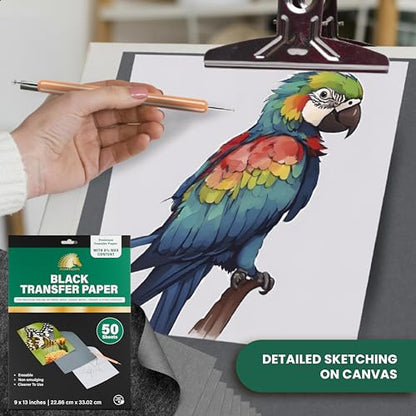 MyArtscape Graphite Transfer Paper - 9" x 13" - 50 Sheets - Waxed Carbon Paper for Tracing (Black)