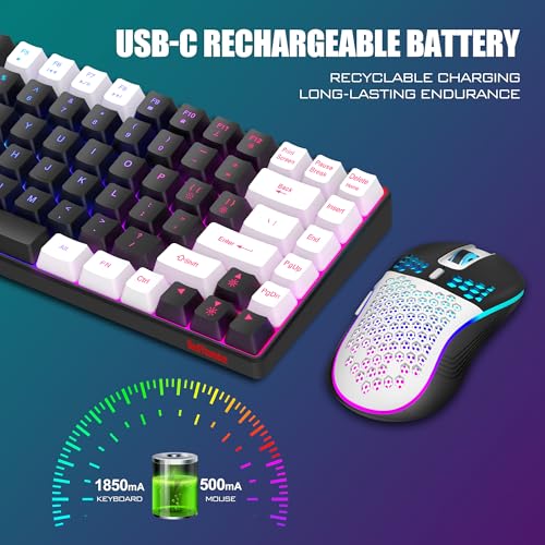 RedThunder K84 Wireless Keyboard and Mouse Combo, Rainbow Backlit Rechargeable Battery, 75% Layout TKL Ultra Compact Gaming Keyboard & Lightweight 3200 DPI Honeycomb Optical Mouse (Black-White) - color: Black White