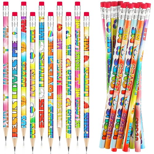 Frienda 200 Pcs 2026 VBS Pencils Bulk Jesus Loves Me Motivational Pencils for 2026 VBS Teachers Prize Classroom Reward with Butterfly Rainbow Heart for Students Kids Christian Party Supplies
