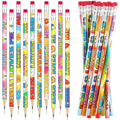 Frienda 200 Pcs 2026 VBS Pencils Bulk Jesus Loves Me Motivational Pencils for 2026 VBS Teachers Prize Classroom Reward with Butterfly Rainbow Heart for Students Kids Christian Party Supplies