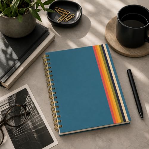 Pearhead Retro Stripe Spiral Notebook, Color Block Hardcover – 100 GSM Thick Lined Pages, Lay Flat Gold Double-Coil Binding, Tear-Away Perforations, Bold 70s Aesthetic Stationery Gift, 8x10.5 - color: Retro Stripes Spiral Notebook