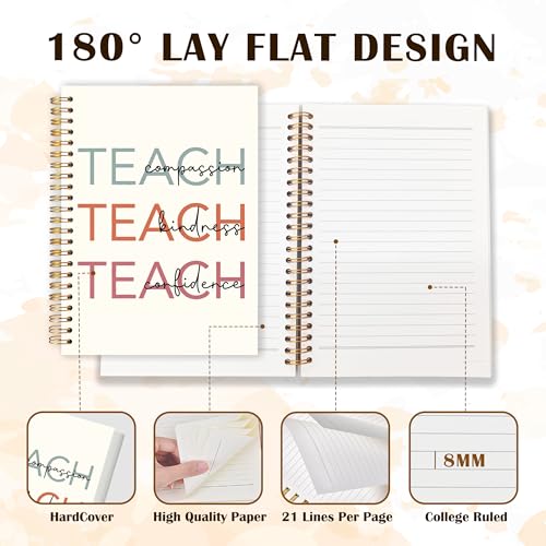 Qabliqo Teacher Spiral Notebook Journal 5.5x8.3, Teach Compassion Kindness Confidence Notebooks for Note Taking, Teacher Appreciation Gifts for Women - color: Teach