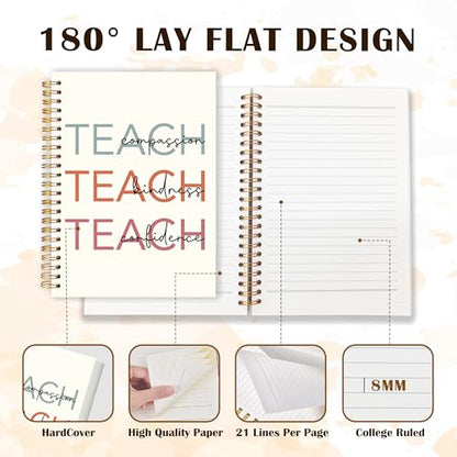 Qabliqo Teacher Spiral Notebook Journal 5.5x8.3, Teach Compassion Kindness Confidence Notebooks for Note Taking, Teacher Appreciation Gifts for Women - color: Teach