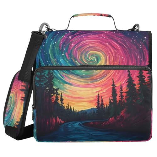 3 Ring Zipper Binder Forest Tree Starry Sky Binders Bag with Shoulder Strap 500 Sheets Paper Organizer Trapper Keeper Documents Storage File Folder for School Office - color: A1127