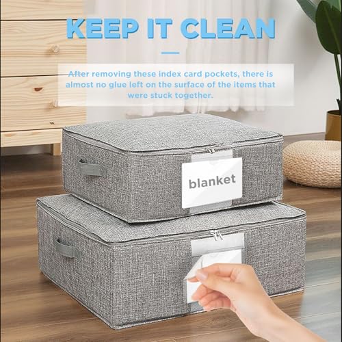 56 Pack Clear Self-Adhesive Pockets, 3" x 5" Index Card Pockets with Top Open Loading, PVC Label Holders for Organizing Storage Bins, Library Card, Drawer, and Protecting Your Cards - size: 3" x 5", style: 56 Pack