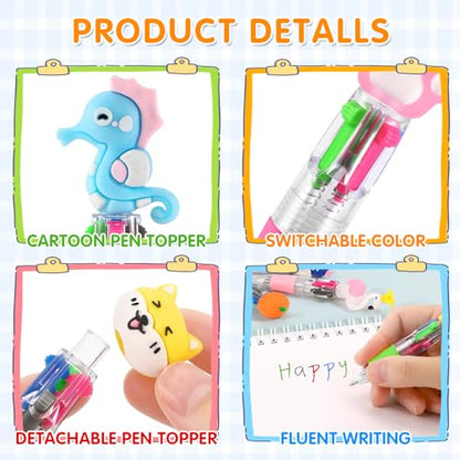 24 Pack 4-in-1 Multicolor Pens for Classroom Prizes, Bulk Fun Pens for Kids | 0.5mm Fine Point Ballpoint Pens, Teacher Must-Haves, Party Favors & Treasure Box Rewards, Bulk Student Gifts, Back to School
