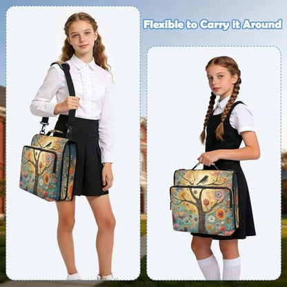 Tree of Life Zipper Binder Bag 3 Ring Binder with Shoulder Strap Zip Multi Pockets Portfolio Bags Capacity Up 500 Sheets for School Office Supplies - color: Tree and Birds