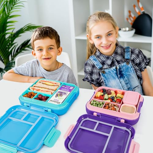 Caperci Bento Box for Kids Age 4-8 - Leak-Proof Toddler Lunch Box Container with 2 Modular Containers & 4 Compartments, Hold 4.8 Cups, Portable Handle, BPA-Free, Microwave/Dishwasher Safe (Sea Life) - color: Sea Life