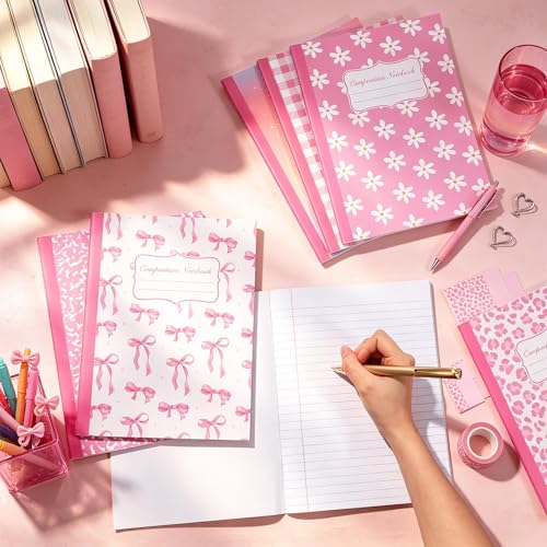 12 Pack Large Composition Notebooks Bulk 9.8 × 7.5 in Wide Ruled Hard Cover Composition Book Assorted Marble Journal College Ruled Paper for Adult Student College Office Back to School Supplies(Pink) - size: 12 Pack, style: Pink
