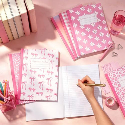 12 Pack Large Composition Notebooks Bulk 9.8 × 7.5 in Wide Ruled Hard Cover Composition Book Assorted Marble Journal College Ruled Paper for Adult Student College Office Back to School Supplies(Pink) - size: 12 Pack, style: Pink