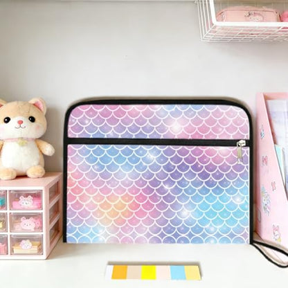 WEBEEDY 13 Pockets Expanding File Folder with Labels and Zipper, Portable Accordion File Organizer Paperwork Folder for Documents A4 Paper Receipt Travel Office, Back to School (Mermaid Scales)
