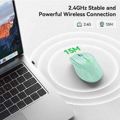 TECKNET Wireless Mouse, 2.4G USB Computer Mouse with 6-Level Adjustable 4800 DPI, 30 Months Battery, Ergonomic Grips, 6 Buttons Portable for PC, Chromebook, Mac - Green - color: Green