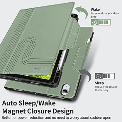 H HOLIMET Case for iPad Air 11 inch 2026 M4/M3 2025/2024 M2 iPad Air 5th Generation 2022/iPad Air 4th Generation 2020 10.9 Inch with Pencil Holder Shockproof Protective Cover Vegan Leather - color: Green 2nd