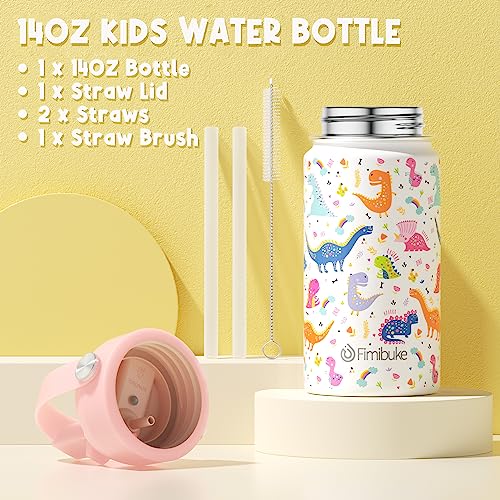 Fimibuke Kids Bento Lunch Box with 4 Compartments, Insulated lunch Bag, Stainless Steel Insulated Water Bottle, Ice Pack & Utensils Set, Birthday Gifts for Ages 3-12 Back to School Toddler Girls Boys - color: A5. White Dinosaur