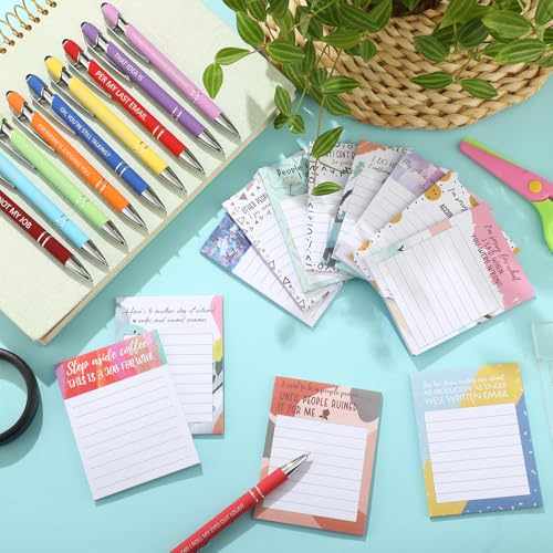 Geyee 24 Pcs Back to School Teacher Gifts Funny Sticky Notes with Funny Pens 3 x 4 Inch Employee Appreciation Gifts for Coworkers Teacher Employee Office Staff Work Team Appreciation Gift - style: Funny