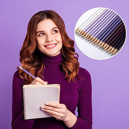 TecUnite 60 Pcs HB Pencils #2 Unsharpened Wood Cased Pencils with Eraser Hexagonal Pencil Cute Graphite No 2 Pen for Adults Gifts Exam School Office Sketching Learning(Purple Series, White) - color: Purple Series, White