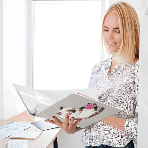 Fustylead Naughty Siamese Cat 3 Ring Binder, D-Rings 1.5" Hardcover Folder, Fits 200 Sheets of A4 Paper, Durable Clipboard & Clean View with Inside Pockets for School Home Office - size: 12.4x10.63x2.36 Inch-2 Pack